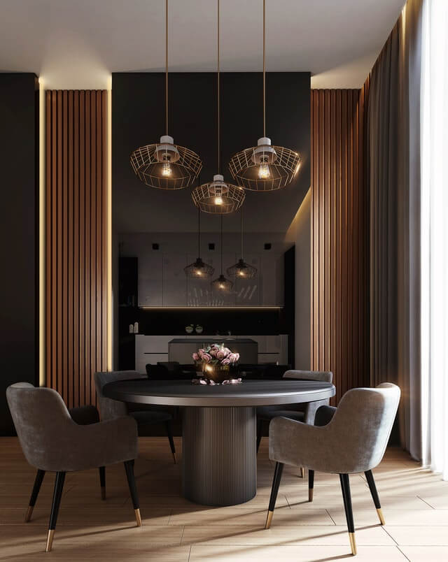 Testimonios Gray Dining Table Under Pendant Lamps
